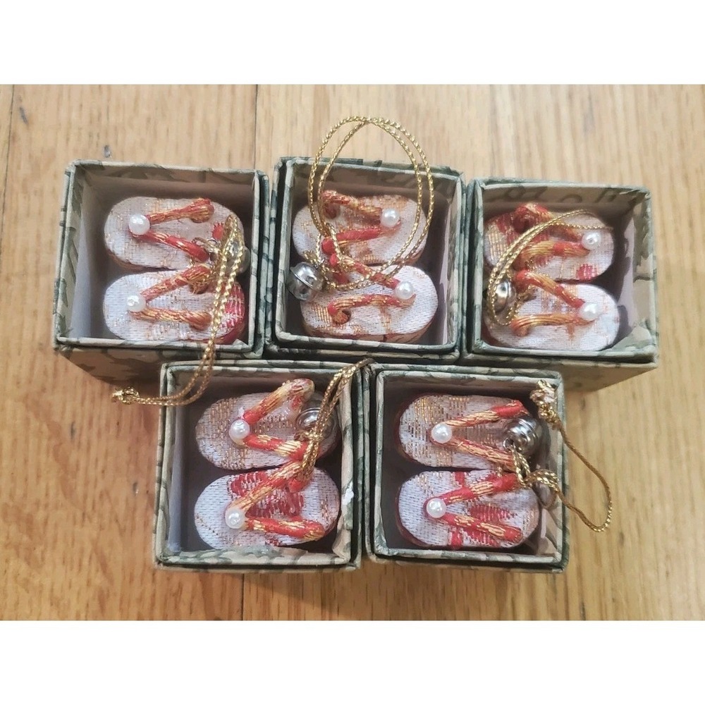LOT OF 5 Vintage Miniature Japanese Geta Sandal Ornaments Boxed Dollhouse‎ Tiny
